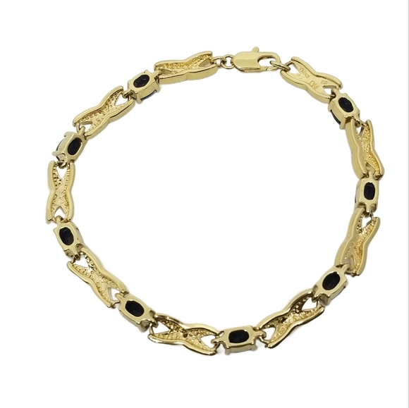 PAJ 18k GOLDPLATED  SAPPHIRE & DIAMOND XOXO TENNIS BRACELET - Picture 6 of 7